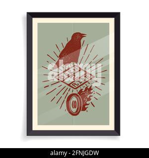 born to ride raven print. biker poster. Stock Vector