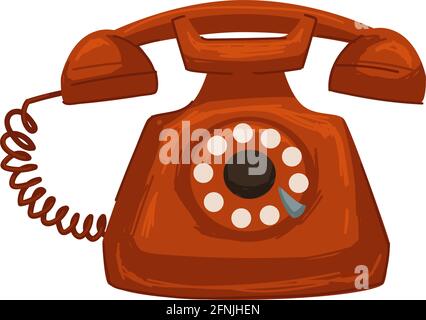 Vintage telephone with wire, 1980 communication Stock Vector