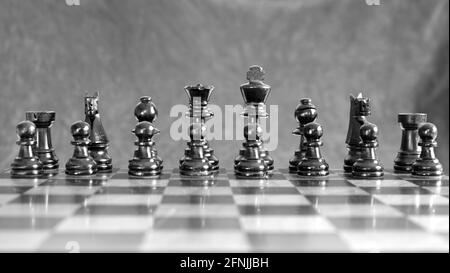 black and white whole black chess pieces Stock Photo