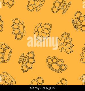 Black line brass knuckles - vintage typography seamless pattern Stock Vector