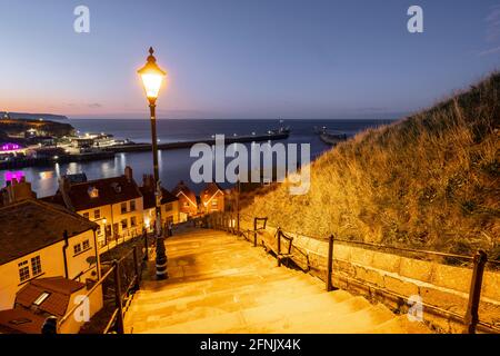 Whitby harbour viewed from 199 Steps in North Yorkshire Stock Photo