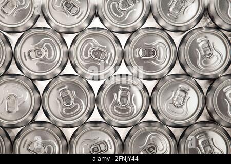 Number of aluminium cans viewed from above Stock Photo