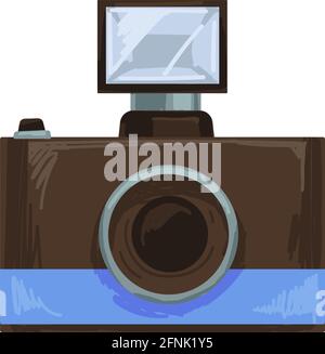 Vintage camera with flash, retro gadget of 1960s Stock Vector