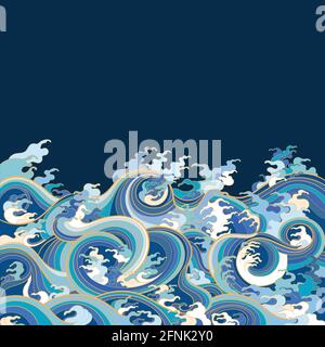 Vector background with waves in traditional oriental style. Stock Vector