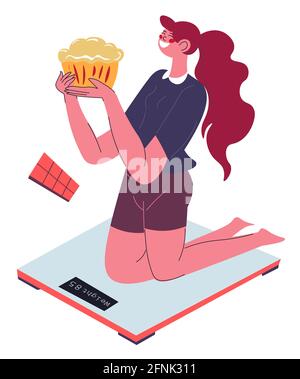 Food addiction, eating junk food and put on weight Stock Vector