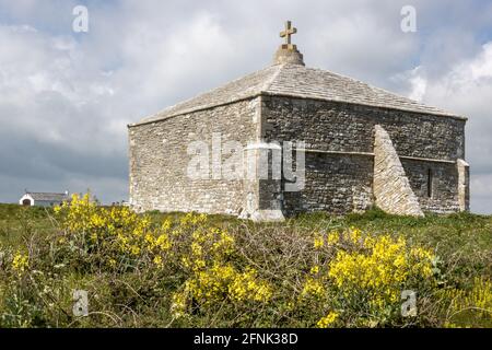 Norman Chapel, St Aldhelm's Head aka St Alban's Head, Jurassic Coast, Dorset Coast Path, Dorset, UK Stock Photo