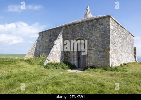 Norman Chapel, St Aldhelm's Head aka St Alban's Head, Jurassic Coast, Dorset Coast Path, Dorset, UK Stock Photo