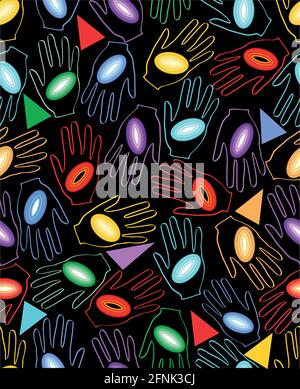 Grunge seamless dark background with rainbow circles on the palm Stock Vector