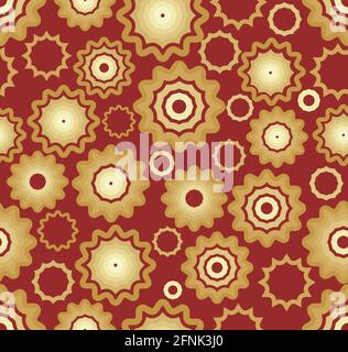 Seamless background with gold flowers on red area Stock Vector