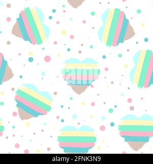 Pattern with hearts of different colors. Vector. Striped multicolored hearts, repeating pattern. Abstract background. Stock Vector