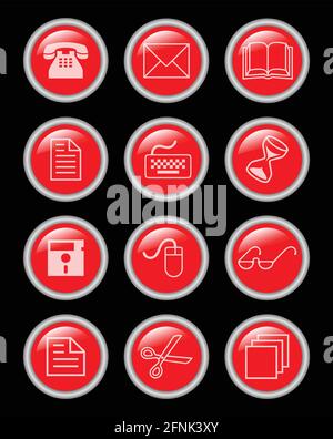 A set of internet and office circle buttons Stock Vector