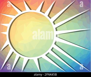 Abstract rainbow background with sun drawing on triangle patterned area Stock Vector