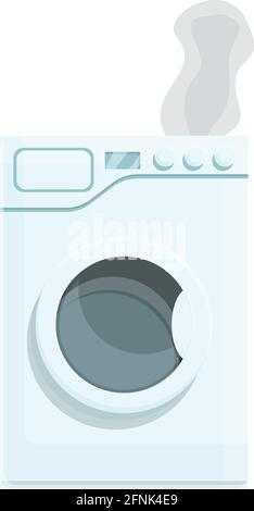 Smoking broken washing machine icon. Cartoon of Smoking broken washing machine vector icon for web design isolated on white background Stock Vector