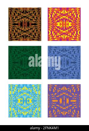 A set of six mosaic tiles in different color variants in modern colors Stock Vector
