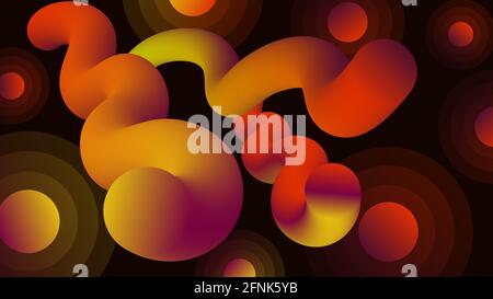 Yellow and orange curved tube with glowing circles on black vector illustration. Stock Vector