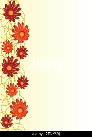 Cheerful background with red flowers on light yellow gradient area Stock Vector