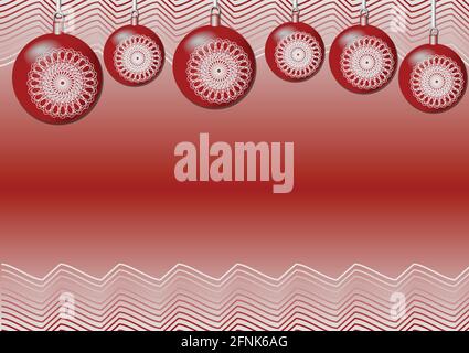 Horizontal Christmas background with balls and waves in red design Stock Vector