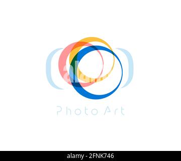 Camera Abstract vector logo template, minimal design logotype concept for digital art studio, photo studio, photographer and photo editor app Stock Vector