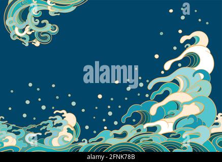 Vector illustration of traditional oriental sea waves. Stock Vector