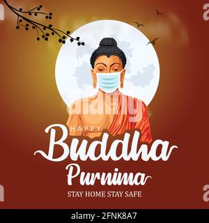 Buddha vector illustration design. Buddha's face artwork for Painting with happy Wesak day lettering .covid19, corona virus concept Stock Vector