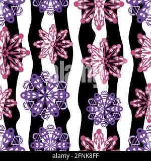 Seamless background - colorfull geometric stars on the black and white area Stock Vector