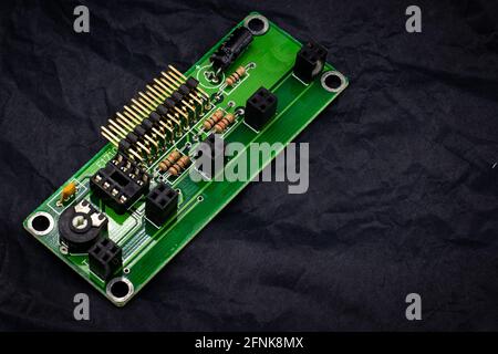 close-up of  electronic board with some components assembled and welded Stock Photo