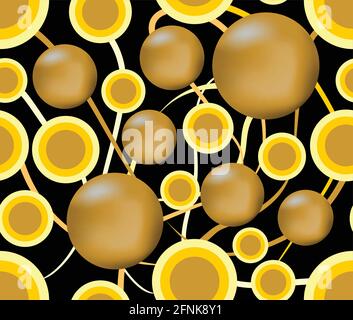 Futuristic abstract background with gold balls in the dark area Stock Vector