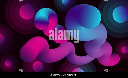 Curved pink blue pipe and glowing circles on dark vector illustration. Stock Vector