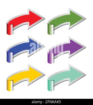 A set of rolled arrows in six color variants for presentation grafic Stock Vector