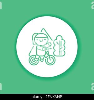 Cute girl on bicycle glyph color icon. Outdoor activities kawaii pictogram. Sign for web page, mobile app, button, logo. Vector isolated element. Edit Stock Vector