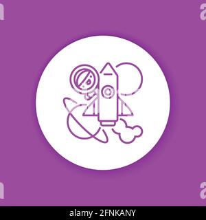 Space tourism glyph color icon. Cute character in spaceship kawaii pictogram. Sign for web page, mobile app, button, logo. Vector isolated element. Stock Vector