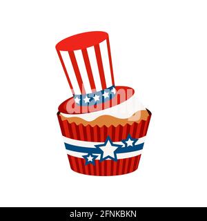 4th of July cupcake patriotic sweets food with hat. Stock Vector