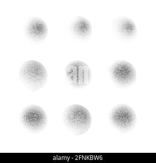 Halftone sphere dotted vector illustration. Circle halftone patterns dots logo. Globe vector illustration. Big set. Stock Vector