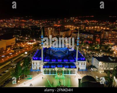 Aerial view of Central Juma Mosque in Makhachkala at night. Stock Photo