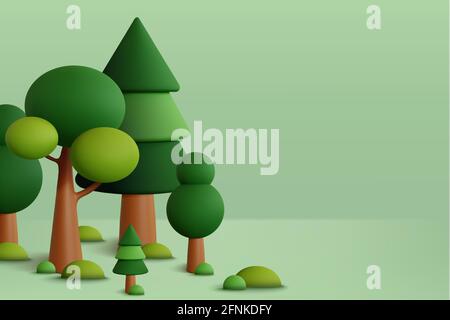 Forest set in green background. Vector illustration Stock Vector