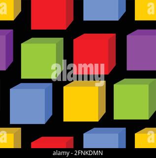 Seamless background with rainbow cube patterns on the black area Stock Vector