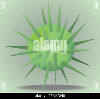 3d green ball with prickles on light green background Stock Vector