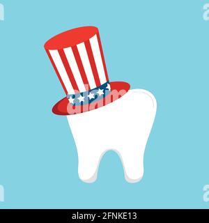4th of July tooth in Uncle Sam hat icon isolated on background. Stock Vector