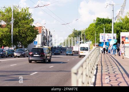 Minsk. Belarus. Summer 2019. Maxim Bogdanovich Street near the bridge over the Svisloch river Stock Photo