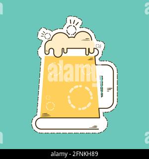 Beer glass with foam icon within cut lines Stock Vector