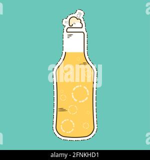 Beer bottle with foam icon within cut lines Stock Vector