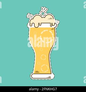 Beer glass with foam icon within cut lines Stock Vector
