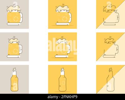 Set of different beer glasses mugs and bottles icon Stock Vector