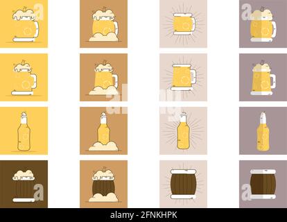 Set of different beer glasses mugs and bottles icon Stock Vector