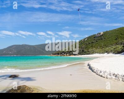 Helicopter used to transport some construction materials to the Little Waterloo Campground - Wilsons Promontory, Victoria, Australia Stock Photo