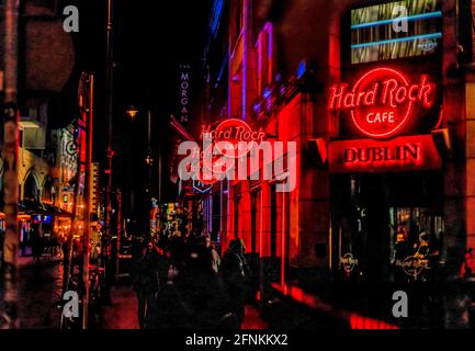 Red neon lights on a Dublin street Stock Photo