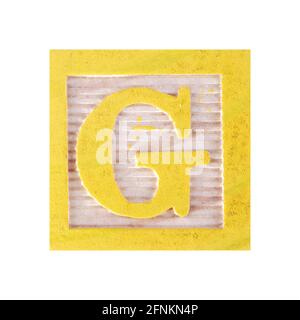 Letter G childs wood block on white with clipping path Stock Photo