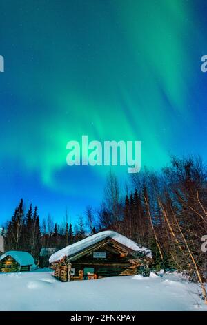 Northern lights in Wiseman, Alaska,  Wiseman is in the Brooks Range above the Arctic Circle. Stock Photo