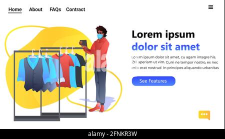 salesman in mask using tablet pc in fashion boutique coronavirus pandemic quarantine concept horizontal Stock Vector