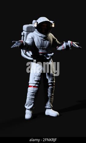 3d Illustration Astronaut pose against isolated on black background with clipping path. Stock Photo